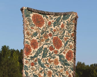 VINTAGE COTTAGECORE WOVEN Blanket Floral Throw Tapestry Farmhouse Décor Wall Hanging Bed Coverlet