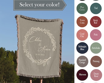 WOVEN THROW Vintage Cotton Wedding Blanket Custom Couple Gift Anniversary For Husband Wife