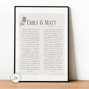 Vows FRAMED Wedding VOWS Print Poster Paper 1st Anniversary Gift Cotton Paper Custom Poem Print Personalized Gift For Couple S.22