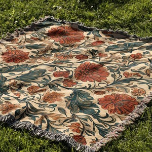VINTAGE COTTAGECORE WOVEN Blanket Floral Throw Tapestry Farmhouse Décor Wall Hanging Bed Coverlet image 5