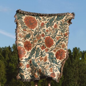 VINTAGE COTTAGECORE WOVEN Blanket Floral Throw Tapestry Farmhouse Décor Wall Hanging Bed Coverlet image 7