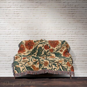 VINTAGE COTTAGECORE WOVEN Blanket Floral Throw Tapestry Farmhouse Décor Wall Hanging Bed Coverlet image 4