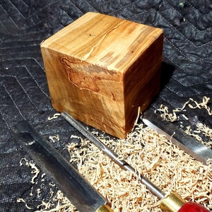 1) 4インチ×4インチ×4インチのAMBROSIA SPALTED MAPLEボウルブランク/旋盤用木材1個