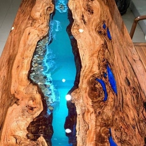 Custom Order! USA- Wood River Blue Green Tropical Design Aquarium Epoxy Table-Resin Table-Dining Table-Coffee Table-Ocean-%100 HANDMADE