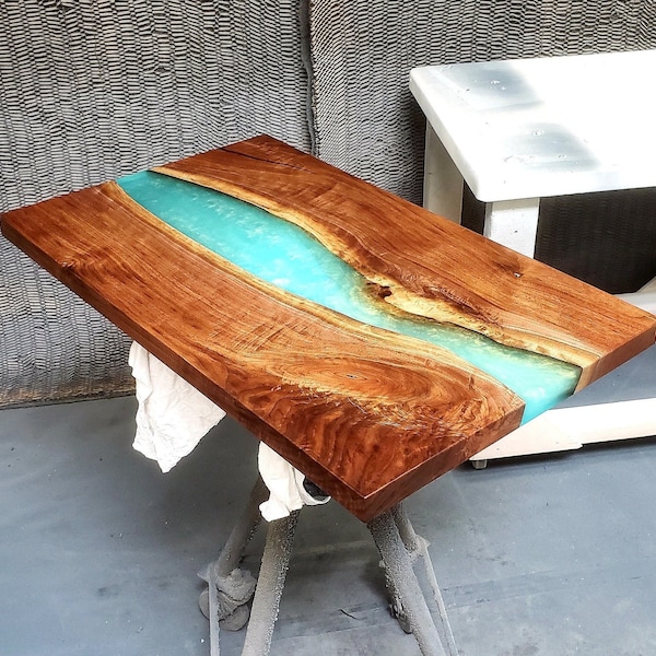 Custom Order! USA- Wood River Blue Green Tropical Design Aquarium Epoxy Table-Resin Table-Dining Table-Coffee Table-Ocean-%100 HANDMADE