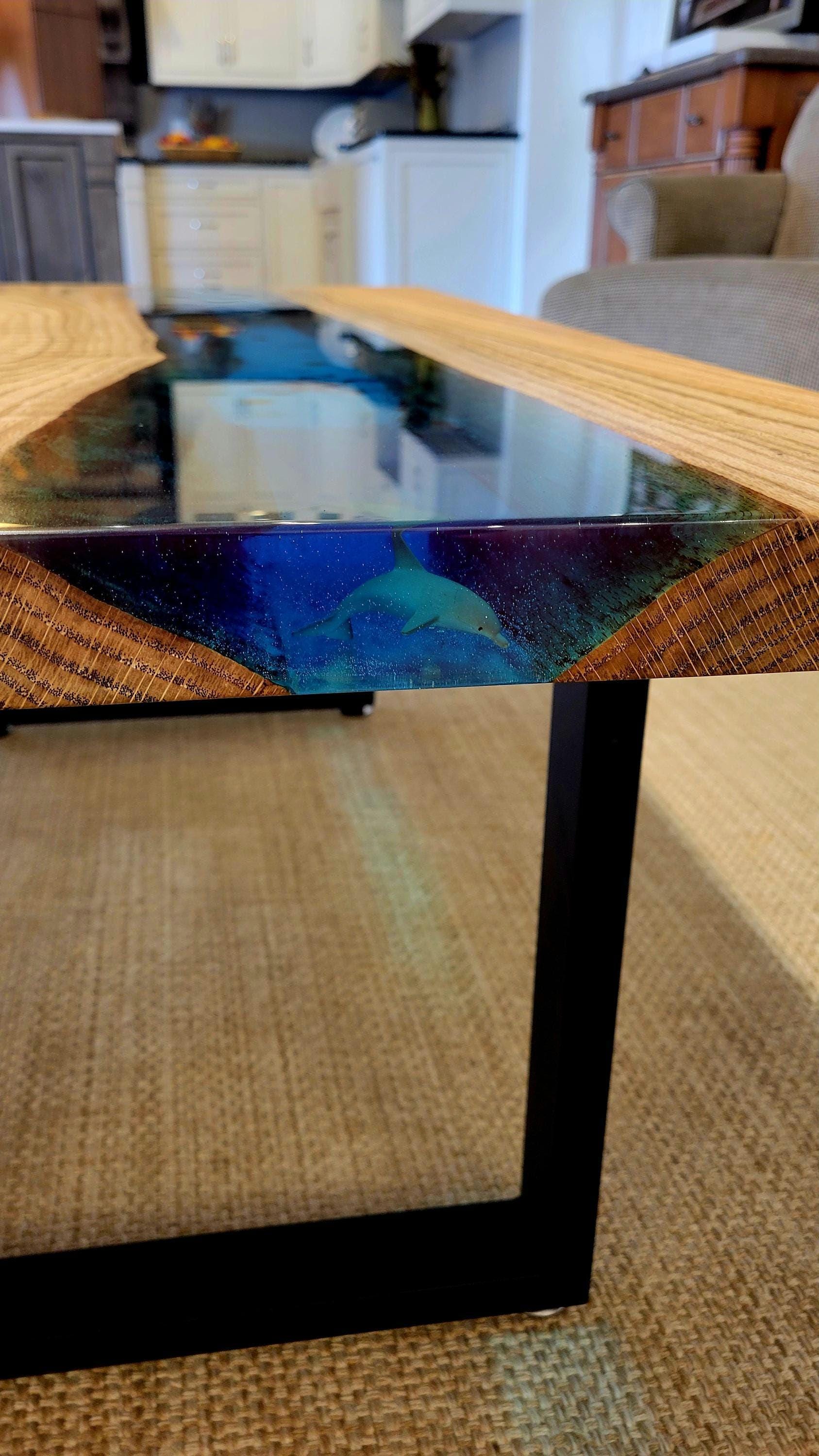 Roaks Shell Table USA- Red Oak Ocean Theme Tables. Shells Plants,starfish,dolphins and ...