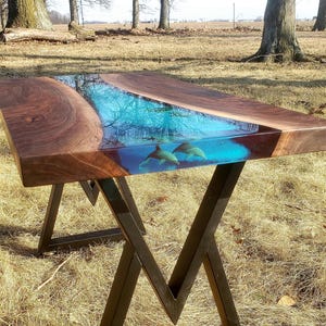 Usa-walnut Blue Dolphin Ocean Tables. Shells Plants,starfish and Sharks ...