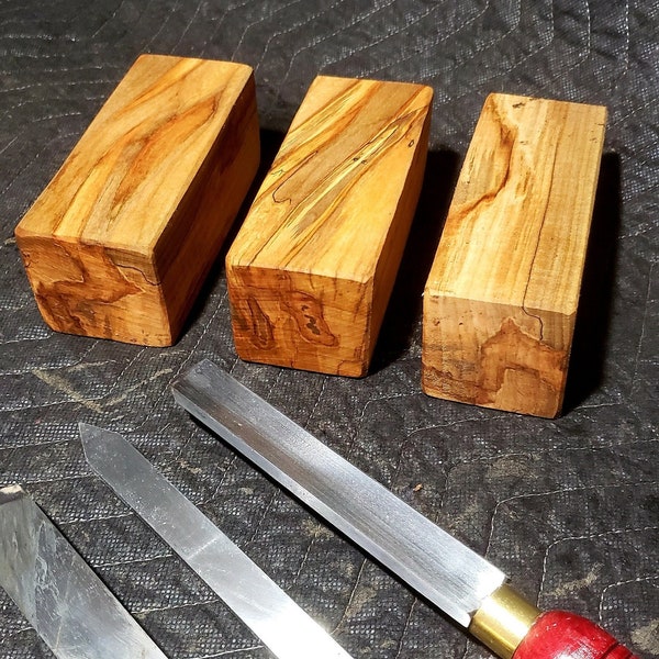 3) THREE 2"×2"×5" AMBROSIA SPALTED Maple carving Blanks/ Pen Blanks Turning Wood blocks carving spindels.