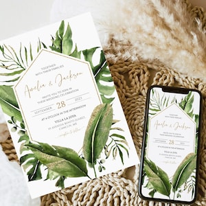 TROPICAL Wedding Invitation Suite,  Destination Wedding Invitation Template, Wedding Invite Suite, Beach Wedding Invitation Wedding Bundle