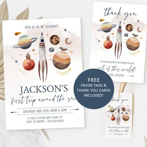 Printable SPACE Birthday Invitation - Space Birthday Theme Outer Space Party Invite - 1st Birthday Invite - First Trip Around The Sun