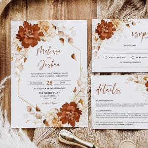 Terracotta Wedding Invitation Suite, Rust Wedding, Burnt Orange Invites,Fall Wedding Invites,Terracotta Invites, Boho Rust Invitation Bundle