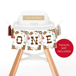 My FIRST RODEO 1st Birthday Banner, Cowboy Birthday Printable Highchair Banner Editable Template, Western Baby&#39;s First Year Banner BD04