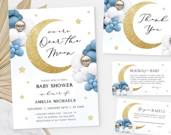 MOON And STARS Baby Shower Invitation Template Bundle, Over The Moon Baby Shower Invitation, Twinkle Twinkle Little Star Baby Shower Evite