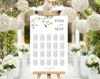 Wedding Seating Chart Template - Wedding Seating Plan - Seating Chart Wedding Signage - Greenery Table Seating Chart -Corjl Instant Download
