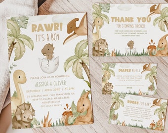 Boho DINOSAUR Baby Shower Bundle, Dino Baby Shower Evite Invitation Templates, Boho Baby Shower Boy Dinosaur Invitation, Dinosaur Party BS92