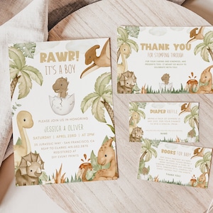 Boho DINOSAUR Baby Shower Bundle, Dino Baby Shower Evite Invitation Templates, Boho Baby Shower Boy Dinosaur Invitation, Dinosaur Party BS92