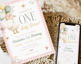 One SILLY GOOSE Birthday Invitation Template, Editable Silly Goose First Birthday Invitation,Silly Goose Birthday Invite,Geese Birthday BD74