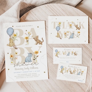 Classic Winnie The Pooh Baby Shower Invitation Template Set, Editable Winnie The Pooh Invitation,Winnie The Pooh Party Bee Baby Shower BS111