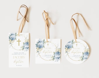 BAPTISM Thank You Tags Template, Blue Baptism Favors Gift Tags Template, First Communion Favor Tags, Confirmation Christening Favors Tag BT9