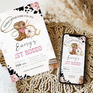 FIRST RODEO Invitation Template, Printable Wild West Birthday Invite, Cowgirl Birthday Invitation, Editable My 1st Rodeo Invitation BD03