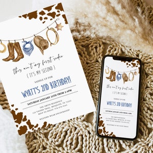 2ND RODEO Birthday Invitation Template, Our little Cowboy is Two Wild West 2nd Birthday Invite, This Ain't My First Rodeo Cowboy Birthday