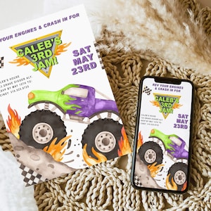 MONSTER TRUCK Birthday Invitation, Monster Jam Digital Invitation, Race Car Birthday Editable Invitation, Corjl Printable Invitation BD18