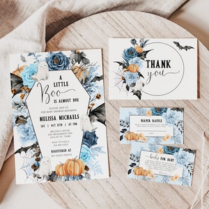 Editable HALLOWEEN Baby Shower Evite & Invitation Template, Ghosts Bats Halloween A Little Boo Halloween Invitation Baby Shower Bundle BS100