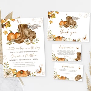 LITTLE COWBOY Baby Shower Invitation Templates, Wild West Baby Shower Invite Bundle, Country Western Sprinkle Invite, Fall Baby Shower BS91