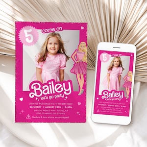 Doll Hot Pink Birthday Invitation Templates, Birthday Party Digital Invitation, Sweet 16 Invitation Birthday Invite Instant Download BD29