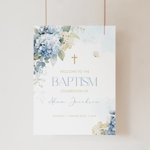 Boy BAPTISM Invitation WELCOME Sign Template, First Communion, Baptism Welcome Sign, Baby Blue Christening, Baby Boy Baptism Sign BT10