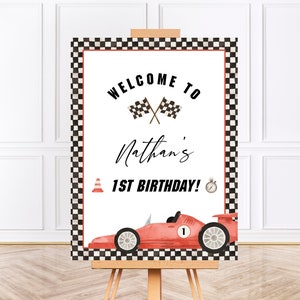 RACE CAR Birthday Welcome Sign Template, Printable Race Car First Birthday Decor, Two Fast Birthday, Fast One 1st Birthday Signs BD19