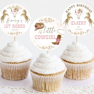 My FIRST RODEO Cupcake Topper Template, Western Editable First Birthday Cupcake Toppers, Printable Cowgirl Birthday Decor Cake Topper BD06