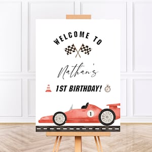 RACE CAR Birthday Welcome Sign Template, Printable Race Car First Birthday Decor, Two Fast Birthday, Fast One 1st Birthday Signs BD19