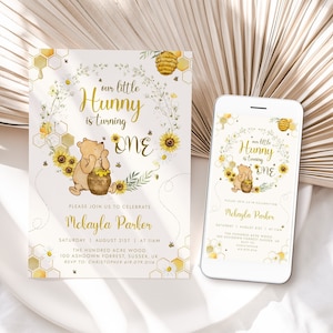 Classic WINNIE The POOH Birthday Invitation Templates, Editable Classic Pooh Birthday Invite,First Birthday Winnie The Pooh Party Evite BD30