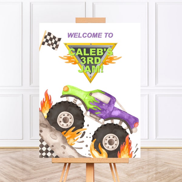 MONSTER TRUCK Birthday Welcome Sign Template, Race Car First Birthday Decor, Monster Jam Birthday, Birthday Signs Instant Download BD18
