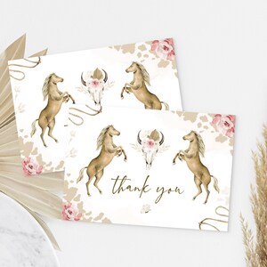 Boho FIRST RODEO Thank You Card Template, Cowgirl Birthday Printable Thank you card, Wild West Editable My 1st Rodeo Printable Card BD06