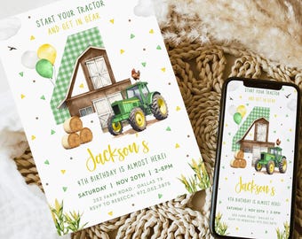 TRACTOR Birthday Invitation Template, Farm Birthday Invitation, Barnyard Birthday Invite, Tractor Invitation Farm Birthday Party, BD67
