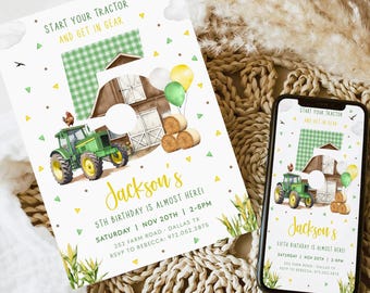 TRACTOR Birthday Invitation Template, Farm Birthday Invitation, Barnyard Birthday Invite, Tractor Invitation Farm Birthday Party, BD67
