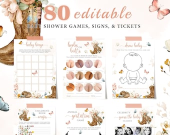 LITTLE COWGIRL, Printable Baby Shower Games, Western Baby Shower Games Bundle, Wild West Baby Shower Signs, Cowgirl Baby Shower Games BS05