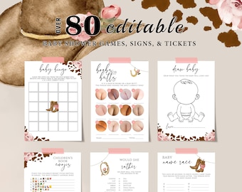 LITTLE COWGIRL, Printable Baby Shower Games, DIY Western Baby Shower Games Bundle,Wild West Baby Shower Signs,Cowgirl Baby Shower Games BS04