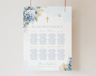 Boy Baptism Table SEATING CHART Template, First Communion Seating Chart Sign, Hydrangea Baby Blue Christening, Baby Boy Baptism Sign BT10