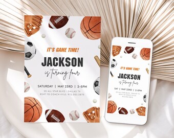 Sports Birthday Invitation Template: All-Star Game Time (Digital Invitation)
