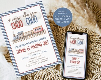 TRAIN Birthday Invitation Template, Choo Choo Train Digital Invitation, Train Birthday Party Editable Invitation, Printable Invitation BD44
