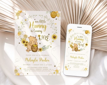Classic WINNIE The POOH Birthday Invitation Templates, Editable Classic Pooh Birthday Invite,First Birthday Winnie The Pooh Party Evite BD30