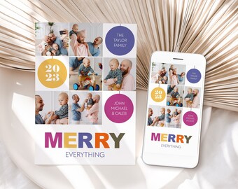 Photo CHRISTMAS CARD Template, Merry Christmas Cards Editable Template, Colorful Christmas Holiday Cards, Digital Christmas Card CC6