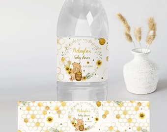 Classic Winnie The Pooh Baby Shower Water Bottle Labels Template, Pooh Custom Water Bottle Labels, Water Bottle Sticker Label Template BS101