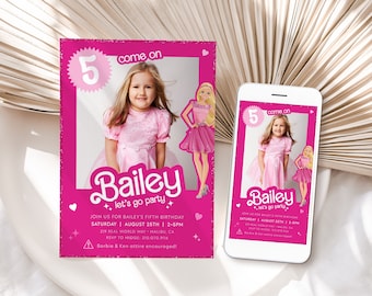 Doll Hot Pink Birthday Invitation Templates, Birthday Party Digital Invitation, Sweet 16 Invitation Birthday Invite Instant Download BD29