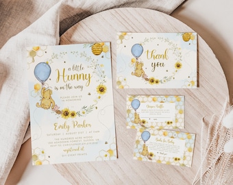 Classic Winnie The Pooh Baby Shower Invitation Template Set, Editable Winnie The Pooh Invitation,Winnie The Pooh Party Bee Baby Shower BS103