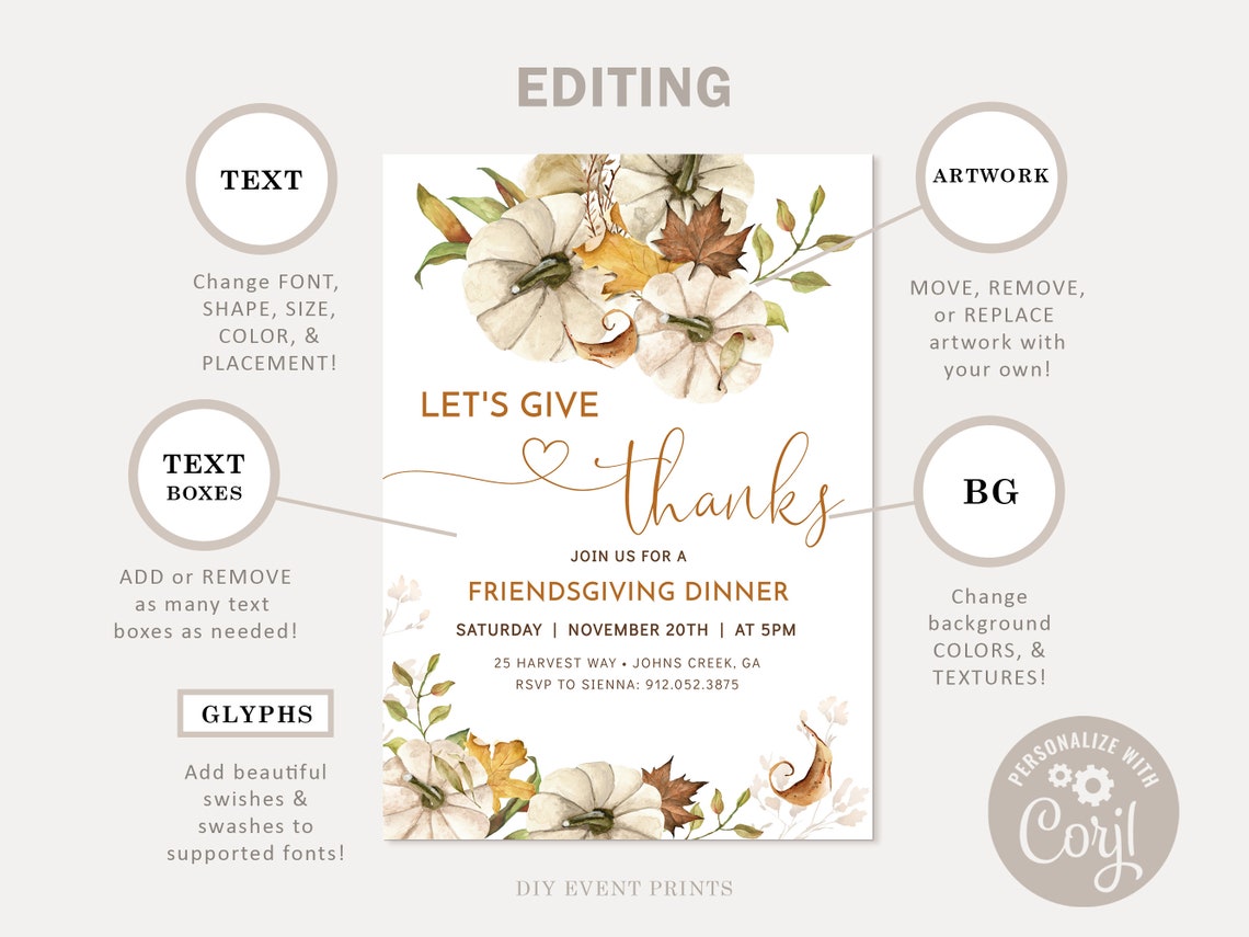 Friendsgiving Invitation Template Holiday Party Invitation - Etsy