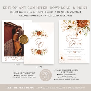 Burnt Orange Wedding Invitation Template Set, Terracotta Wedding Invitation Suite, Wedding Invitation Rust Orange, Boho Rust Wedding image 7